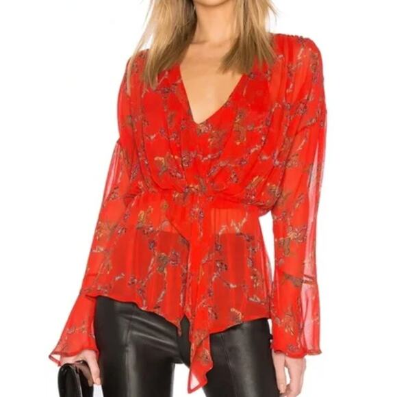 Iro Linette Floral Print Bell Sleeve Chiffon Blouse Top, Long Sleeve - Picture 1 of 14